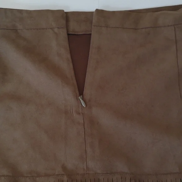 Wrangler Womens Brown Faux Suede Fringe Mini Skirt Sz L Western Cowgirl Country - Picture 4 of 6